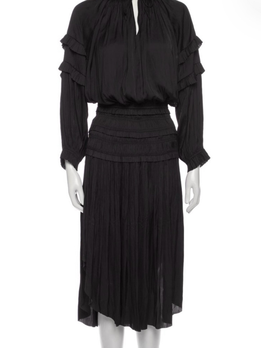 Ulla Johnson Black Ruffle-Sleeve Smocked Midi Dress